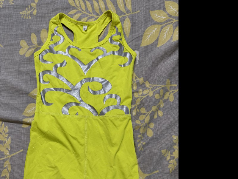 Đồ Aerobic Thiếu Nhi Liền Quần – Xanh Neon Bạc (L – XL)