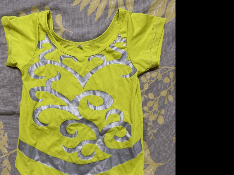 Áo Aerobic Thiếu Nhi – Xanh Neon Bạc Tay Ngắn