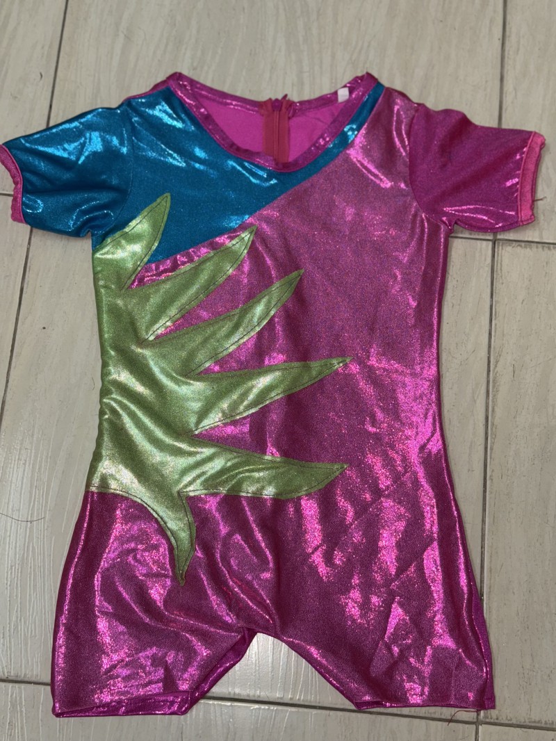 Áo Múa Aerobic Thiếu Nhi Ánh Kim Hồng – Xanh Ngọc – Họa Tiết Lá