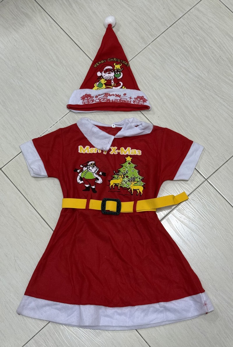 Váy Noel Thiếu Nhi Merry X-Mas Kèm Nón Giáng Sinh